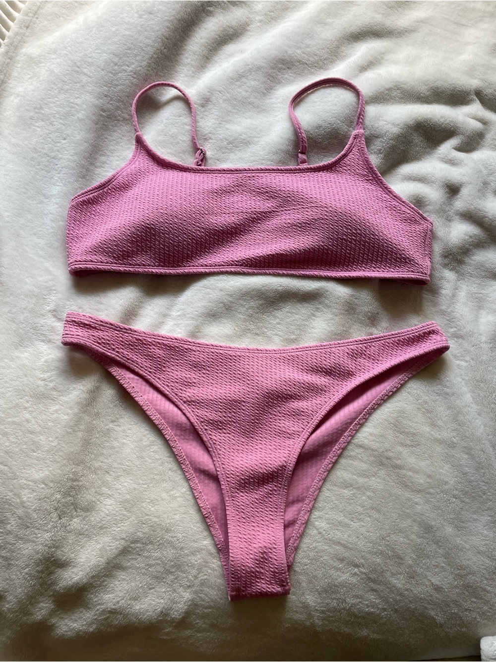 Pink Textured Bikini Set - Two Piece Swimsuit